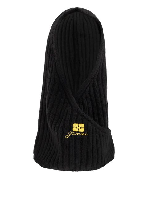 GANNI logo-embroidered ribbed balaclava - Black - zdjęcie produktu nr 1
