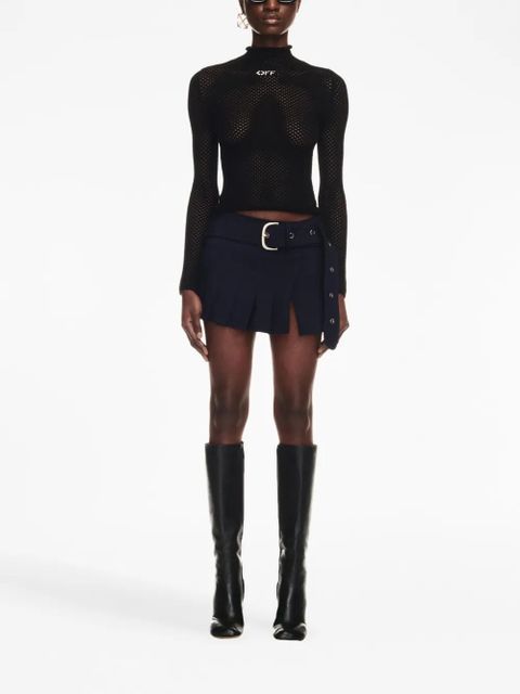 Off-White logo-print open-knit turtleneck jumper - Black