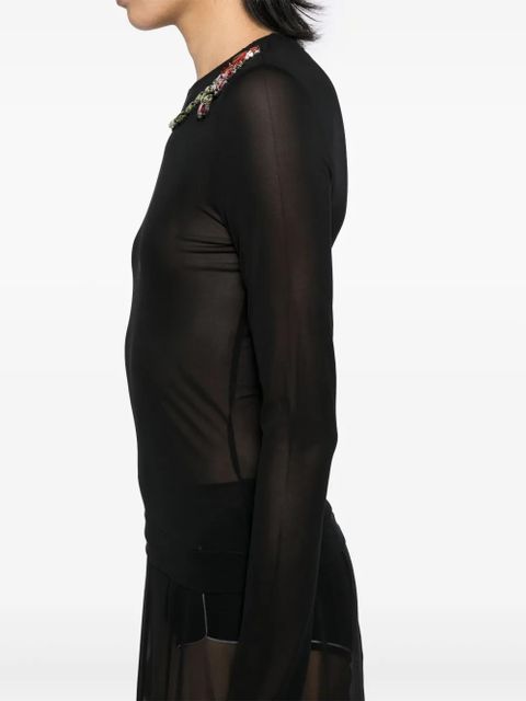 Simone Rocha carnation-embellished mesh top - Black