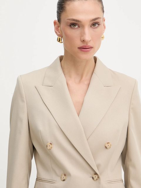 BOSS marynarka wełniana kolor beżowy dwurzędowa gładka 50543280