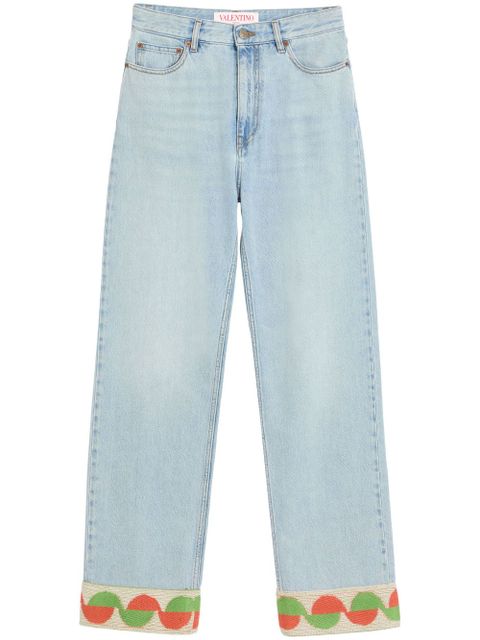Valentino Garavani jacquard-trim jeans - Blue