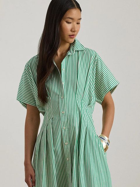 Lauren Ralph Lauren sukienka bawełniana kolor zielony midi rozkloszowana 200P03672