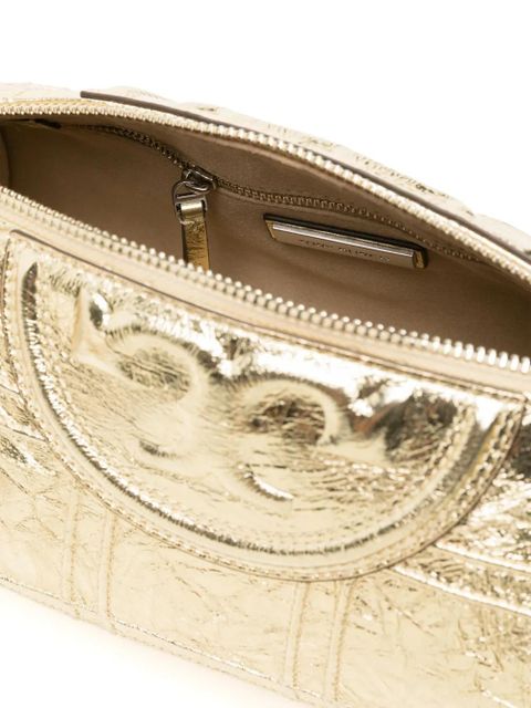 Tory Burch Fleming piped-trim metallic-leather tote bag - Gold