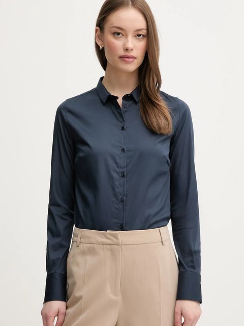 Mos Mosh koszula damska kolor granatowy slim z kołnierzykiem klasycznym