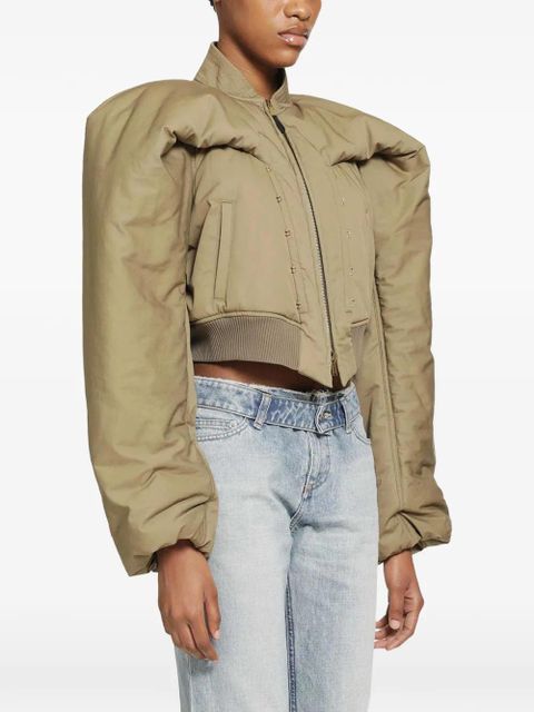 Alexander McQueen exaggerated-shoulder cropped bomber jacket - Neutrals - zdjęcie produktu nr 2