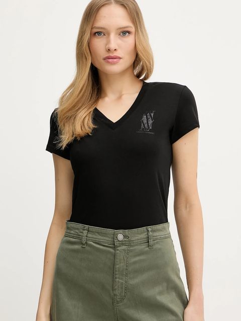 Armani Exchange t-shirt bawełniany damski kolor czarny XW000553 AF12064 - zdjęcie produktu nr 1