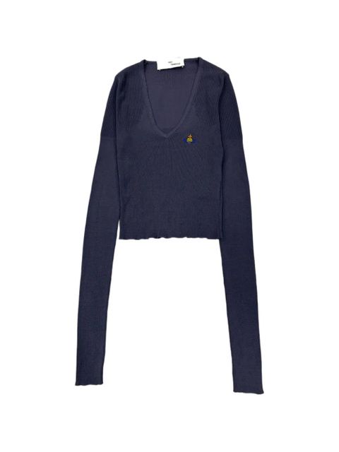 Vivienne Westwood logo embroidery V-neck sweater - Blue - zdjęcie produktu nr 1