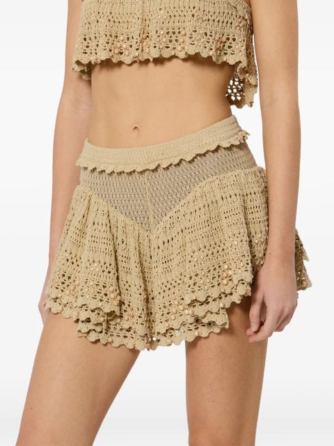 ISABEL MARANT Olzea beaded-details crochet cotton shorts - Neutrals