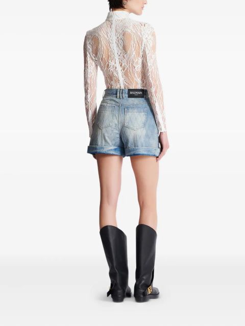 Balmain diamond denim shorts - Blue