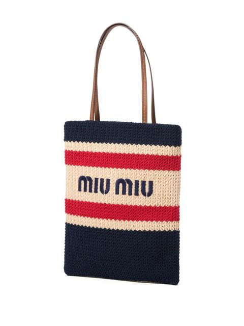 Miu Miu striped crochet tote bag - Neutrals