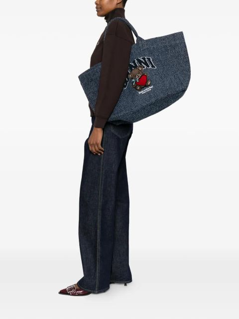 GANNI teddy appliqué tote bag - Blue - zdjęcie produktu nr 2