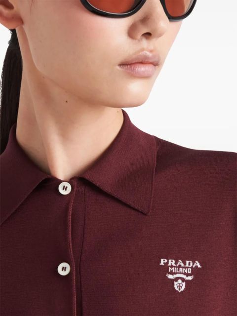 Prada embroidered-logo silk polo shirt