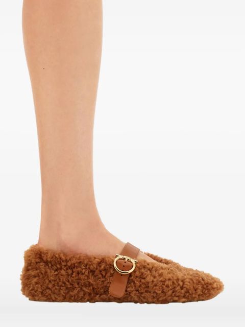 Ferragamo shearling ballet flats - Brown