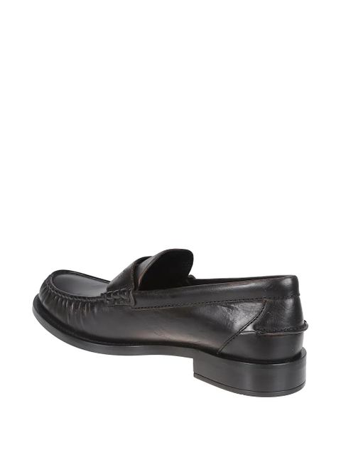 Prada slip-on topstitching leather loafers - Brown