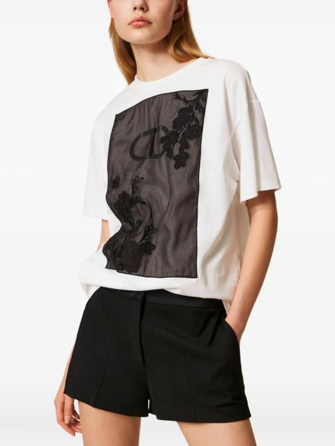 TWINSET floral-embroidered cotton T-shirt - White - zdjęcie produktu nr 2
