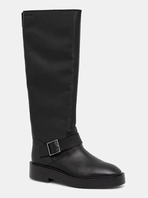 Calvin Klein kozaki skórzane CONCAVE WELT UKT BIKER PB damskie kolor czarny na płaskim obcasie YW0YW01972 - zdjęcie produktu nr 1