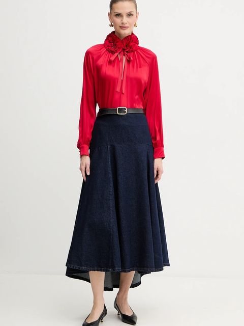 Luisa Spagnoli bluzka jedwabna damska kolor czerwony z aplikacją 542316 - zdjęcie produktu nr 2