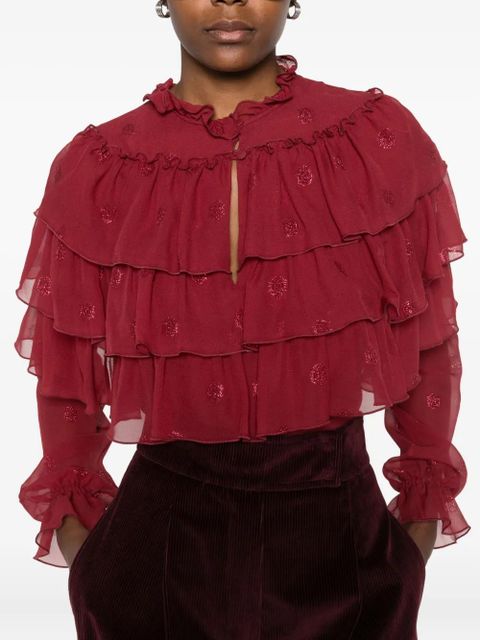ETRO ruffled glitter-dot blouse - Red
