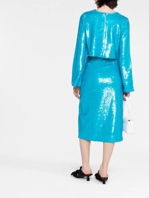 GANNI sequin-embellished crop top - Blue
