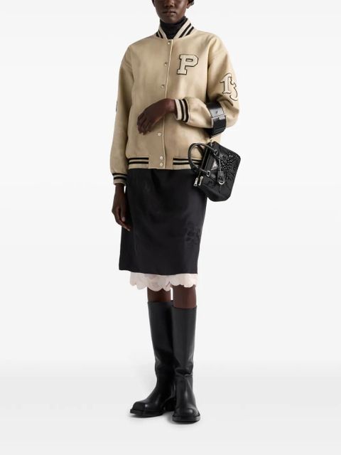 Prada logo-appliqué leather bomber jacket - Neutrals - zdjęcie produktu nr 2