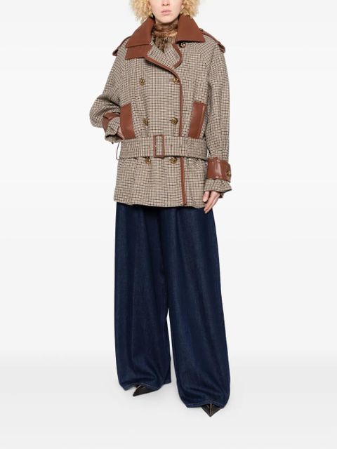 ZIMMERMANN checked belted leather-trimmed jacket - Neutrals