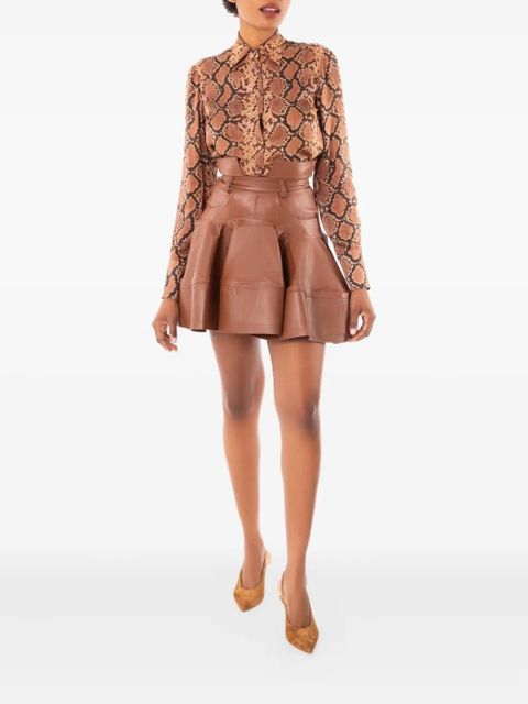 ZIMMERMANN Hypnotic leather ruffled miniskirt - Brown