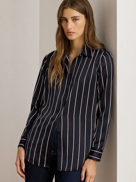 Lauren Ralph Lauren koszula damska kolor granatowy relaxed z kołnierzykiem klasycznym 200P03570 - zdjęcie produktu nr 1