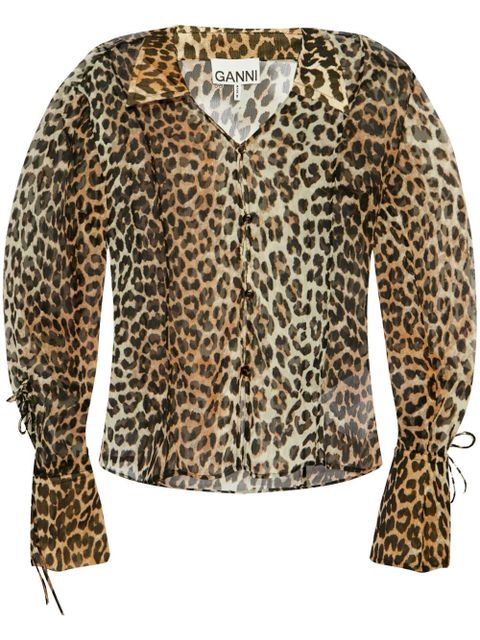 GANNI animal-print long-sleeve blouse - Neutrals - zdjęcie produktu nr 1