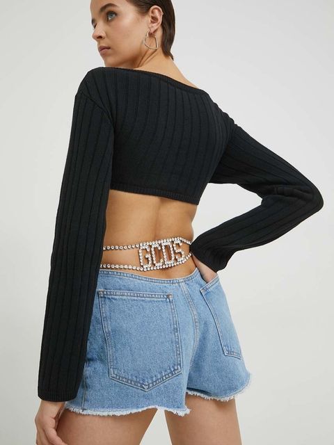 GCDS szorty damskie kolor niebieski z aplikacją high waist - zdjęcie produktu nr 1