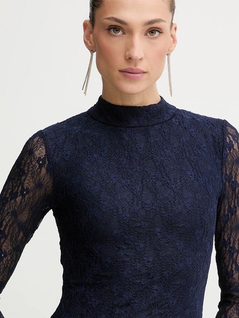 Bardot sukienka kolor granatowy midi rozkloszowana 59476DB2