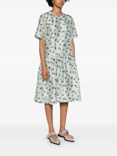 GANNI floral-jacquard organza midi dress - Green