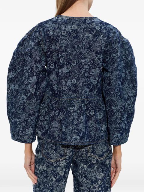 GANNI floral-pattern denim blouse - Blue