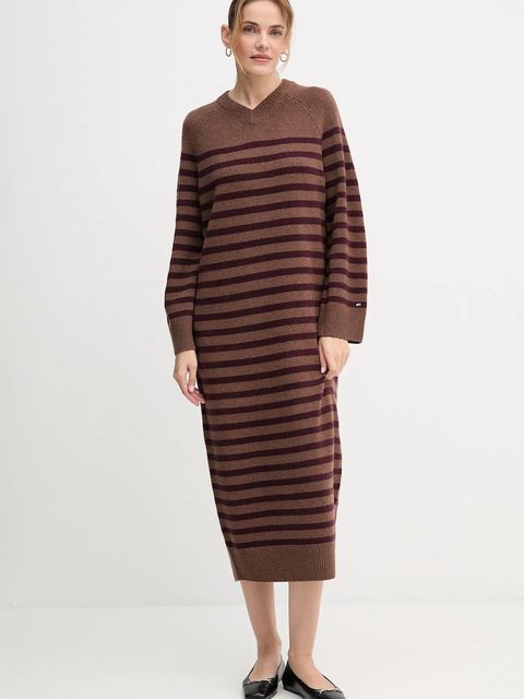 Tommy Hilfiger sukienka wełniana kolor brązowy midi oversize WW0WW46761 - zdjęcie produktu nr 1