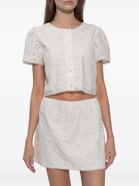 Posse Salma floral-embroidered crop top - White