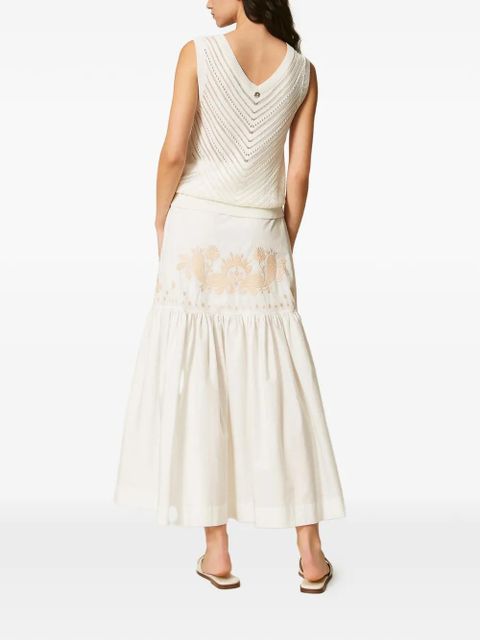 TWINSET floral-embroidered tiered skirt - White