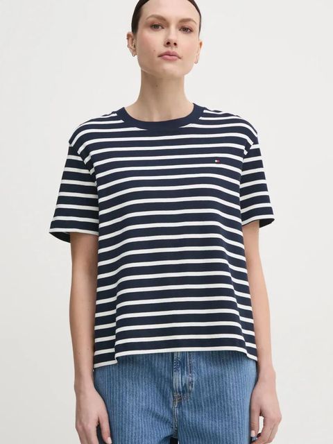 Tommy Hilfiger t-shirt bawełniany damski kolor granatowy WW0WW46158 - zdjęcie produktu nr 1