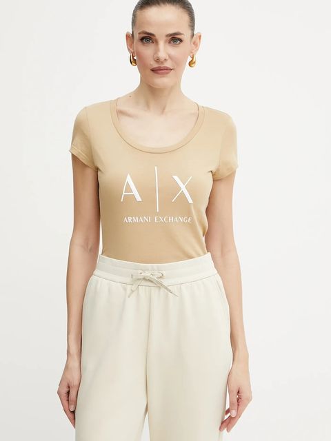 Armani Exchange t-shirt bawełniany kolor beżowy - zdjęcie produktu nr 1