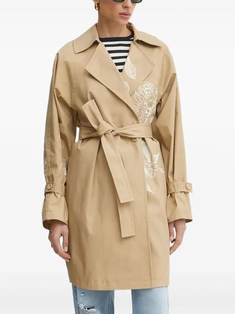 TWINSET floral-embroidered belted trench coat - Brown - zdjęcie produktu nr 1