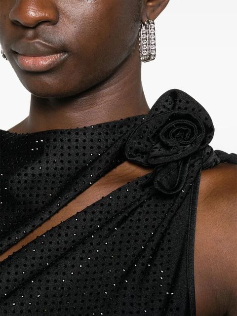 Coperni floral-appliqués rhinestone-embellished dress - Black