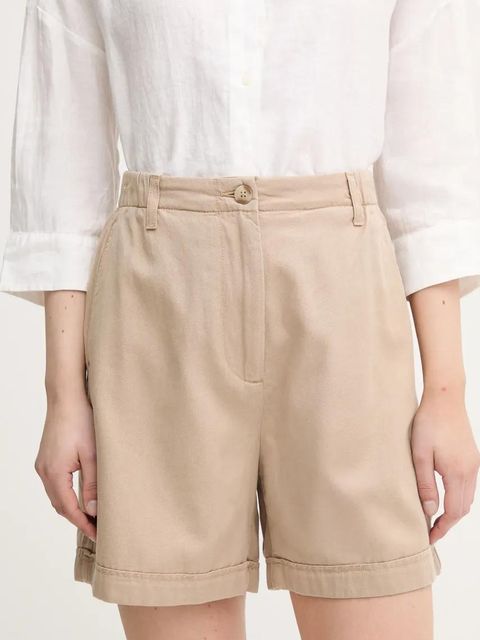 Tommy Hilfiger szorty damskie kolor beżowy gładkie high waist WW0WW44762