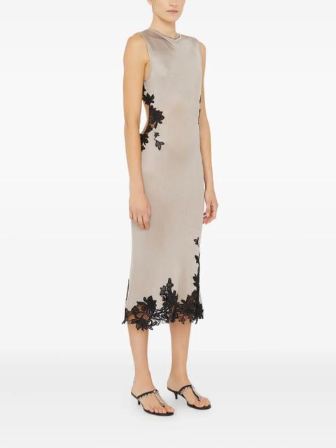 Christopher Esber Hibiscus embroidered-lace-insert midi dress - Neutrals