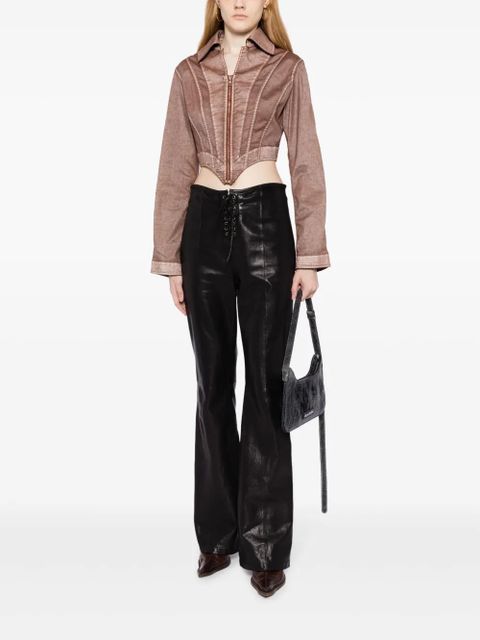 Jean Paul Gaultier cropped corset-style denim jacket - Brown