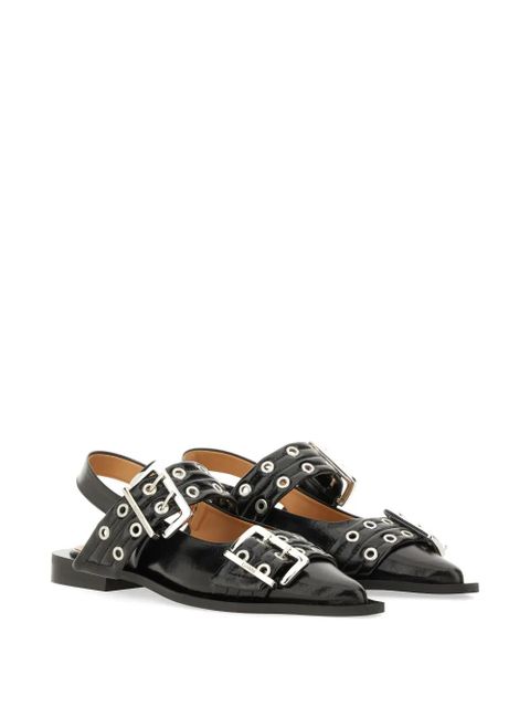 GANNI buckle-detail eyelet-embellished sandals - Black - zdjęcie produktu nr 2