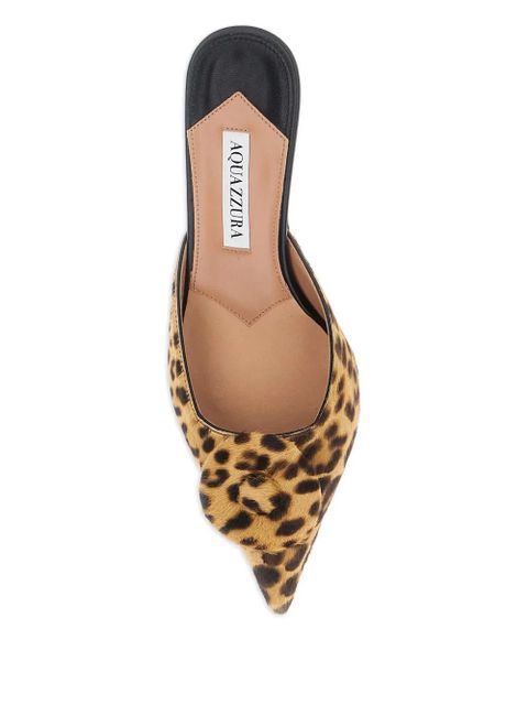 Aquazzura 50mm The Hoop leopard-print bow mules - Neutrals