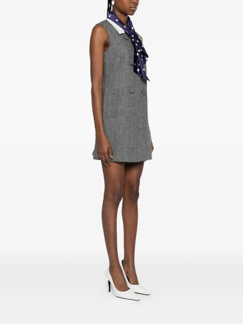 Self-Portrait herringbone-design mini dress - Grey