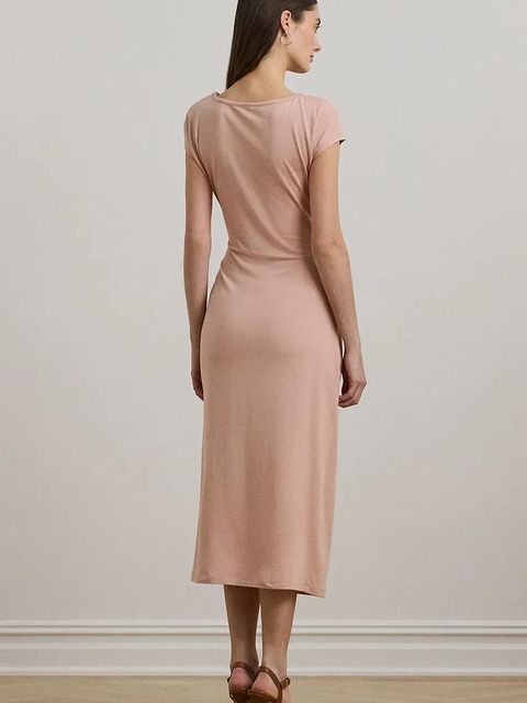 Lauren Ralph Lauren sukienka kolor pomarańczowy midi dopasowana 250964086