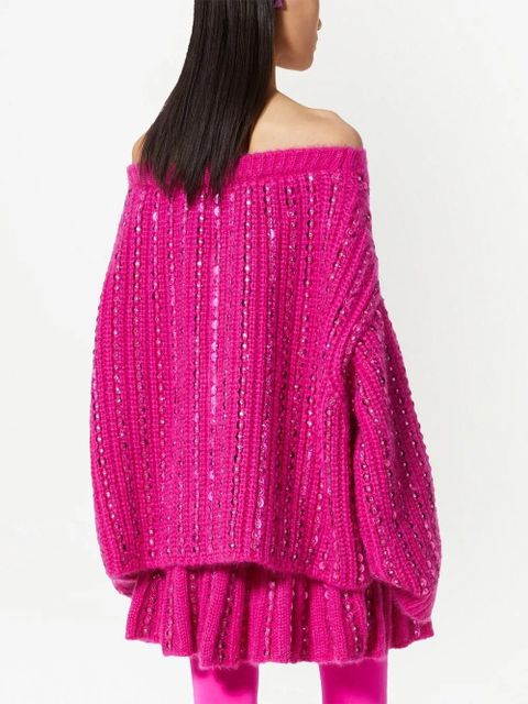 Valentino Garavani embroidered off-shoulder jumper - Pink