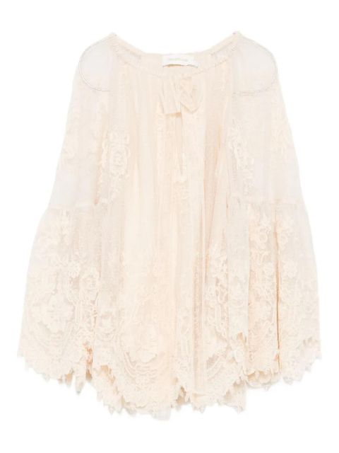 ZIMMERMANN lace-trimmed bell-sleeve blouse - Neutrals