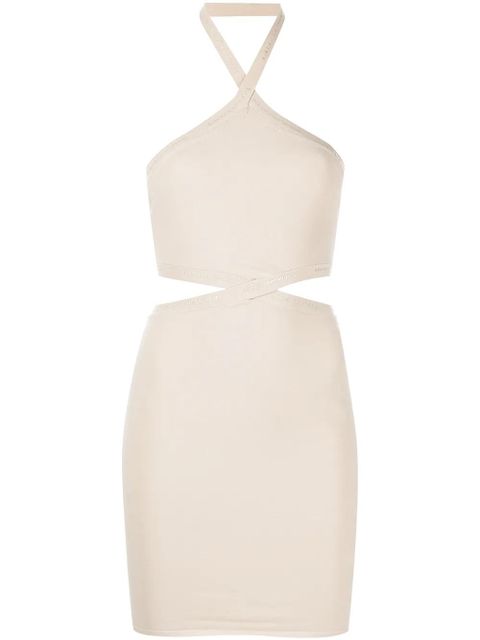 Alexander Wang logo-trim halterneck dress - Neutrals - zdjęcie produktu nr 1