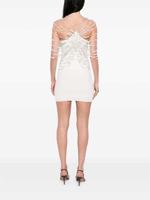 Cult Gaia Oliviana beaded ribbed mini dress - White